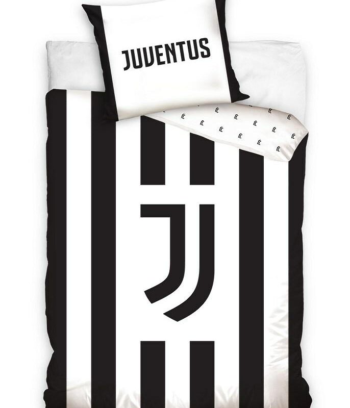 Pościel bawełniana 140x200 Juventus biała czarna z jedną poszewką 70x90 C24